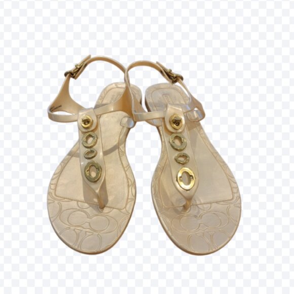 NWOT Coach Phila Golden Champagne T Strap Thong Jelly Sandals - Picture 1 of 15